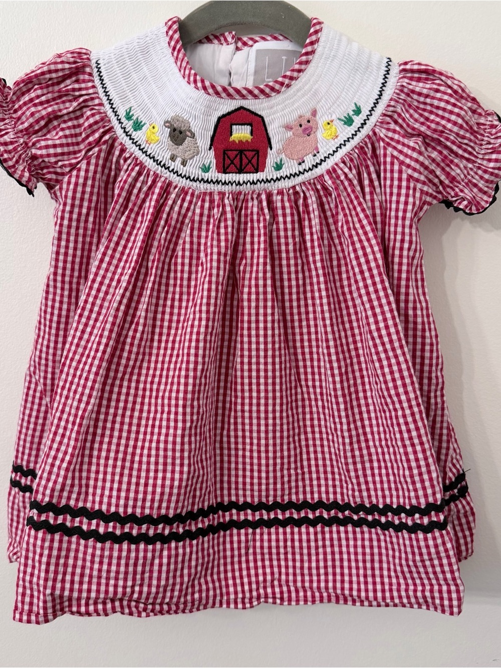 Lil Cactus 12m Dress Red Gingham Smocked Farm